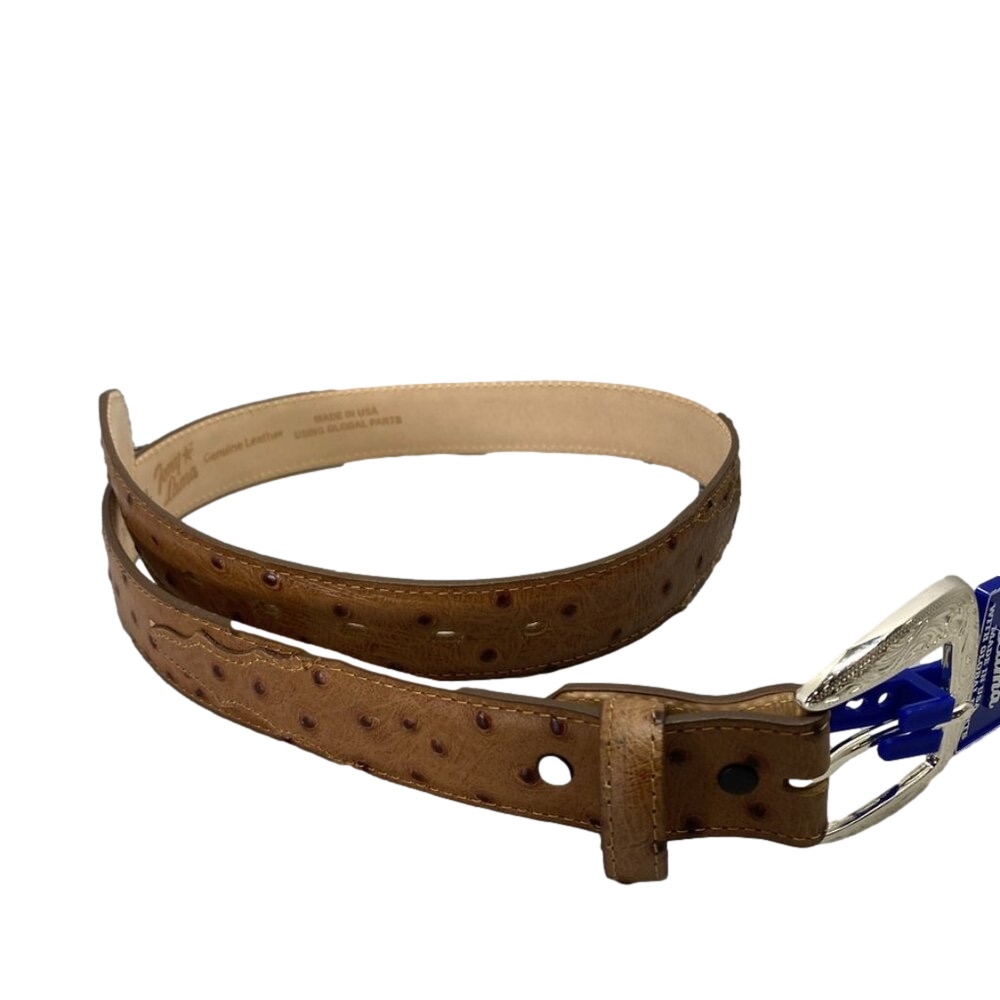 NEW TONY LAMA Mens Ostrich Embossed Leather Belt  Cognac Brown